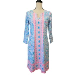 Lilly Pulitzer Nadine Shift Dress Zanzibar Blue Fish Chilly Lilly SPF 50 Size M